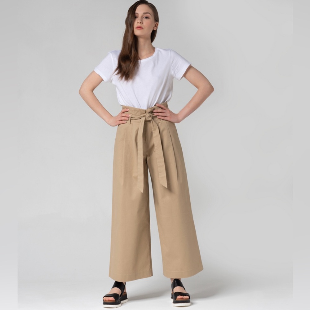 WIDE LEG PANTS high waisted High Rise Belted Cotton Casual Pants For Women SizeM